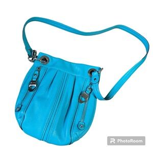 B Makowsky Blue Leather Crossbody Bag with Dust Bag